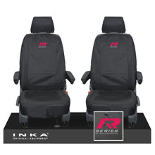 Load image into Gallery viewer, VW Transporter Shuttle T6.1, T6 Front 1+1 Tailored Waterproof Seat Covers Black MY-15-23 - R-Series Embroidery