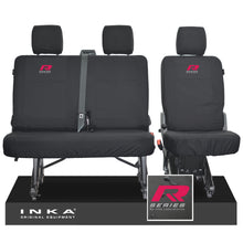 Load image into Gallery viewer, VW Transporter T6.1, T6 INKA Rear Set 2+1 Tailored Waterproof Seat Covers Black - R-Series Embroidery