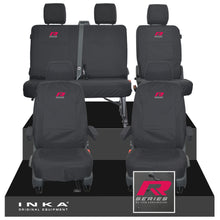 Load image into Gallery viewer, VW Transporter T6.1, T6, T5.1 Front 1+1 & Rear 2+1 Tailored Waterproof Seat Covers Black MY-10-24 - R-Series Embroidery