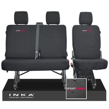 Load image into Gallery viewer, VW Transporter T6.1, T6 INKA Rear Set 2+1 Tailored Waterproof Seat Covers Black - Sport-Series Embroidery