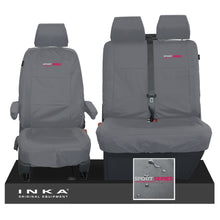 Load image into Gallery viewer, VW Transporter T6.1,T6,T5.1 INKA Front Set 1+2 Tailored Waterproof Seat Covers Grey - Sport-Series Embroidery