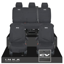 Load image into Gallery viewer, VW Transporter T6.1, T6, T5.1 INKA Front & Rear Tailored Waterproof Seat Covers Black MY 10-24 - CV Professional Embroidery