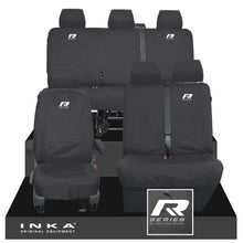 Load image into Gallery viewer, VW Transporter T6.1, T6, T5.1 Front 1+2 & Rear Triple Tailored Waterproof Seat Covers Black MY 10-24 - R-Series Embroidery