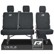 Load image into Gallery viewer, VW Transporter T6.1, T6 INKA Rear Set 2+1 Tailored Waterproof Seat Covers Black - R-Series Embroidery