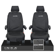 Load image into Gallery viewer, VW Transporter T6.1,T6,T5.1 INKA Front 1+1 Tailored Waterproof Seat Covers Black - Sport-Series Embroidery