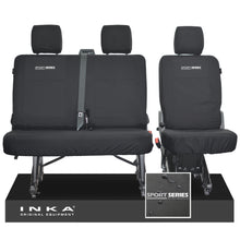 Load image into Gallery viewer, VW Transporter T6.1, T6 INKA Rear Set 2+1 Tailored Waterproof Seat Covers Black - Sport-Series Embroidery