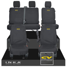 Load image into Gallery viewer, VW Transporter T6.1, T6, T5.1 Front 1+1 & Rear 2+1 Tailored Waterproof Seat Covers Black MY-10-24 - CV-Series Embroidery