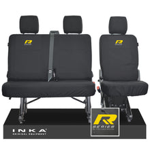 Load image into Gallery viewer, VW Transporter T6.1, T6 INKA Rear Set 2+1 Tailored Waterproof Seat Covers Black - R-Series Embroidery
