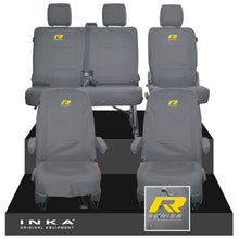 Load image into Gallery viewer, VW Transporter T6.1, T6, T5.1 Front 1+1 & Rear 2+1 Tailored Waterproof Seat Covers Grey MY 10-24 - R-Series Embroidery