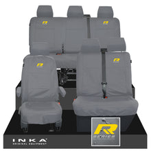 Load image into Gallery viewer, VW Transporter T6.1, T6, T5.1 Front 1+2 & Rear Triple Tailored Waterproof Seat Covers Grey MY 10-24 - R-Series Embroidery