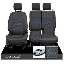 Load image into Gallery viewer, Ford Transit Connect Front 1+2 INKA Bentley Leatherette Tailored Seat Covers Black MY13-24 - Plain Embroidery