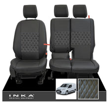 Load image into Gallery viewer, Ford Transit Connect Front 1+2 INKA Bentley Leatherette Tailored Seat Covers Black MY13-24 - Plain Embroidery