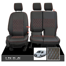 Load image into Gallery viewer, Ford Transit Connect Front 1+2 INKA Bentley Leatherette Tailored Seat Covers Black MY13-24 - Plain Embroidery