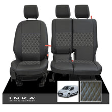 Load image into Gallery viewer, Ford Transit Connect Front 1+2 INKA Bentley Leatherette Tailored Seat Covers Black MY13-24 - Plain Embroidery