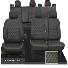 Load image into Gallery viewer, Ford Transit Custom INKA Front 1+2 & Rear Triple Tailored Leatherette Bentley Diamond Quilt Seat Covers Black MY12-23