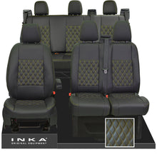 Load image into Gallery viewer, Ford Transit Custom INKA Front 1+2 & Rear Triple Tailored Leatherette Bentley Diamond Quilt Seat Covers Black MY12-23