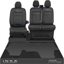 Load image into Gallery viewer, All New Ford Transit Custom Front 1+2 Bentley Diamond Quilt Leatherette Tailored Seat Covers & Tailored Rubber Mat Black MY-2024 (Choice of 7 Colours) - Custom Professional Embroidery