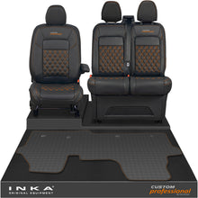 Load image into Gallery viewer, All New Ford Transit Custom Front 1+2 Bentley Diamond Quilt Leatherette Tailored Seat Covers & Tailored Rubber Mat Black MY-2024 (Choice of 7 Colours) - Custom Professional Embroidery