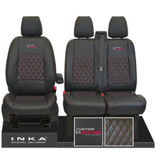 Load image into Gallery viewer, Ford Transit Custom INKA Racing Tailored Black Leather Look Front Seat Covers in Bentley Diamond Quilt MY12-23