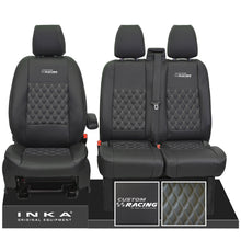 Load image into Gallery viewer, Ford Transit Custom INKA Racing Tailored Black Leather Look Front Seat Covers in Bentley Diamond Quilt MY12-23