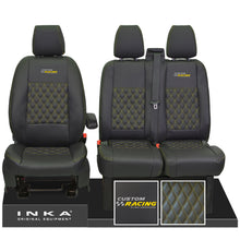 Load image into Gallery viewer, Ford Transit Custom INKA Racing Tailored Black Leather Look Front Seat Covers in Bentley Diamond Quilt MY12-23