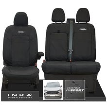 Load image into Gallery viewer, All New Ford Transit Custom INKA Front 1+2 Tailored Waterproof Seat Covers Set Black MY-2024 Onwards - Custom Sport Embroidery