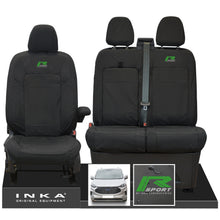 Load image into Gallery viewer, The All New Ford Transit Custom INKA Front 1+2 Tailored Waterproof Seat Covers Set Black MY-2024 Onwards - R-SPORT Embroidery