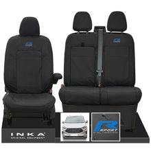 Load image into Gallery viewer, The All New Ford Transit Custom INKA Front 1+2 Tailored Waterproof Seat Covers Set Black MY-2024 Onwards - R-SPORT Embroidery