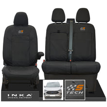 Load image into Gallery viewer, The All New Ford Transit Custom INKA Front 1+2 Tailored Waterproof Seat Covers Set Black MY-2024 Onwards - S-TECH Embroidery