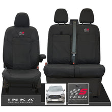 Load image into Gallery viewer, The All New Ford Transit Custom INKA Front 1+2 Tailored Waterproof Seat Covers Set Black MY-2024 Onwards - S-TECH Embroidery