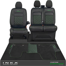 Load image into Gallery viewer, All New Ford Transit Custom Front 1+2 Bentley Leatherette Tailored Seat Covers & Matching Tailored Floor Mat Black MY-2024> (7 Colours)