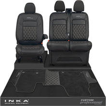 Load image into Gallery viewer, All New Ford Transit Custom Front 1+2 Bentley Leatherette Tailored Seat Covers & Matching Tailored Floor Mat Black MY-2024> (7 Colours)