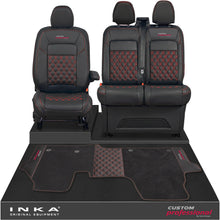 Load image into Gallery viewer, All New Ford Transit Custom Front 1+2 Bentley Leatherette Tailored Seat Covers & Matching Tailored Floor Mat Black MY-2024> (7 Colours)