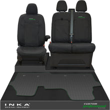 Load image into Gallery viewer, The All New Ford Transit Custom Front 1+2 Tailored Waterproof Seat Covers & Tailored Rubber Mat Black MY 2024+(Choice of 7 Colours) - Custom Professional Embroidery