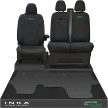 Load image into Gallery viewer, The All New Ford Transit Custom Front 1+2 Tailored Waterproof Seat Covers & Tailored Rubber Mat Black MY 2024+(Choice of 7 Colours) - Custom Racing Embroidery