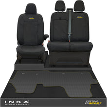 Load image into Gallery viewer, The All New Ford Transit Custom Front 1+2 Tailored Waterproof Seat Covers & Tailored Rubber Mat Black MY 2024+(Choice of 7 Colours) - Custom Sport Embroidery