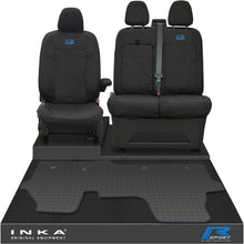 Load image into Gallery viewer, The All New Ford Transit Custom Front 1+2 Tailored Waterproof Seat Covers & Tailored Rubber Mat Black MY 2024+(Choice of 7 Colours) - R-SPORT Embroidery