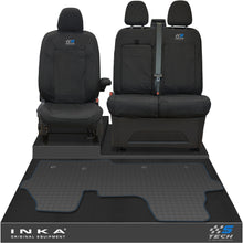 Load image into Gallery viewer, The All New Ford Transit Custom Front 1+2 Tailored Waterproof Seat Covers & Tailored Rubber Mat Black MY 2024+(Choice of 7 Colours) - S-TECH Embroidery