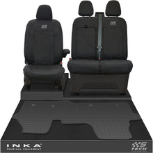 Load image into Gallery viewer, The All New Ford Transit Custom Front 1+2 Tailored Waterproof Seat Covers & Tailored Rubber Mat Black MY 2024+(Choice of 7 Colours) - S-TECH Embroidery