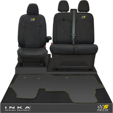 Load image into Gallery viewer, The All New Ford Transit Custom Front 1+2 Tailored Waterproof Seat Covers & Tailored Rubber Mat Black MY 2024+(Choice of 7 Colours) - S-TECH Embroidery
