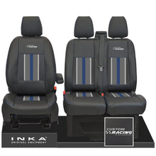Load image into Gallery viewer, Ford Transit Custom Front 1+2 INKA Icon Striped Leatherette Tailored Seat Covers Black MY-12-23