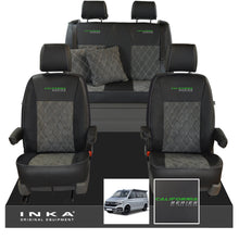 Load image into Gallery viewer, VW California T6.1, T6, T5.1, T5 Ocean, Coast, Beach, SE, Surf INKA Tailored Seat Covers Second Skin Leatherette With Suedetara Bentley Diamond quilted centres