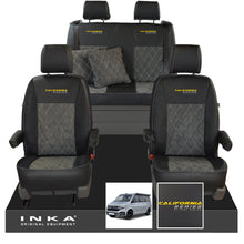 Load image into Gallery viewer, VW California T6.1, T6, T5.1, T5 Ocean, Coast, Beach, SE, Surf INKA Tailored Seat Covers Second Skin Leatherette With Suedetara Bentley Diamond quilted centres