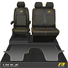 Load image into Gallery viewer, VW Transporter T6.1, T6, T5.1 Front 1+2 Bentley Diamond Quilt Leatherette Tailored Seat Covers & Tailored Rubber Mat Black MY 2015 Onwards (Choice of 7 Colours)