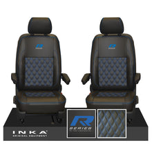 Load image into Gallery viewer, New VW Transporter T6.1, T6, T5.1 Front 1+1 Bentley Diamond Quilt Tailored Leatherette Seat Covers Black Fits Panel Van & Kombi