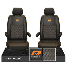 Load image into Gallery viewer, New VW Transporter T6.1, T6, T5.1 Front 1+1 Bentley Diamond Quilt Tailored Leatherette Seat Covers Black Fits Panel Van & Kombi