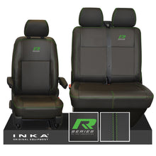 Load image into Gallery viewer, VW Transporter T6.1, T6, T5.1 R-Series Front 1+2 INKA Leatherette Tailored Seat Covers Black Fits Panel Van & Kombi