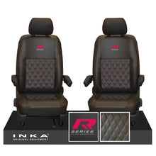 Load image into Gallery viewer, New VW Transporter T6.1, T6, T5.1 Front 1+1 Bentley Diamond Quilt Tailored Leatherette Seat Covers Black Fits Panel Van & Kombi