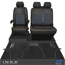 Load image into Gallery viewer, New VW Transporter T6.1, T6, T5.1 Front 1+2 Bentley Diamond Quilt Tailored Leatherette Seat Covers & Matching Tailored Floor Mat Black