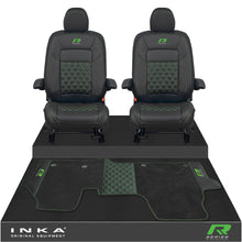 Load image into Gallery viewer, New VW Transporter T7 Panel Van INKA Front Bentley Leatherette Tailored Seat Covers & Matching Tailored Floor Mat Black MY25 Onwards - R-Series Embroidery